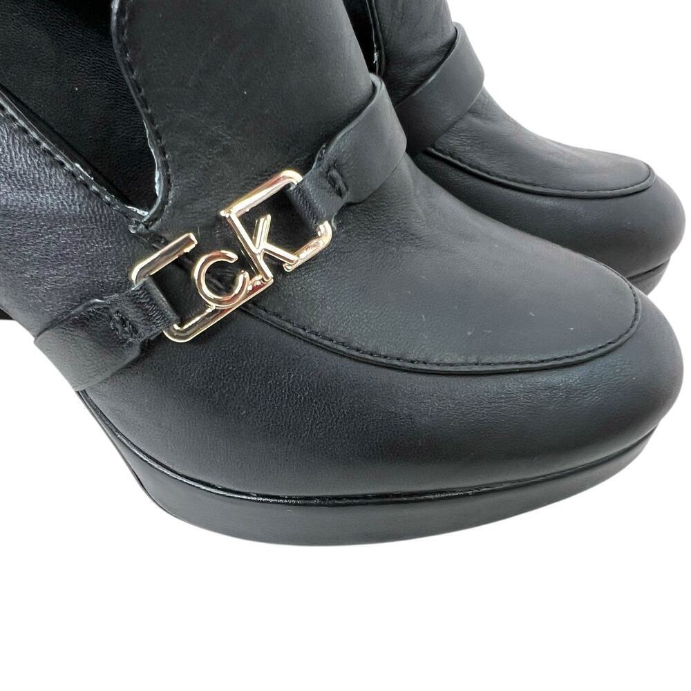 CALVIN KLEIN Pressy Platform Moc Leather Pumps 3" Heel in Black W's Size 7.5M - Picture 7 of 14
